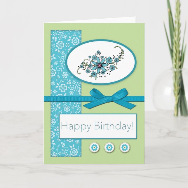 Carte Fleur de Teal de joyeux anniversaire (Devant)