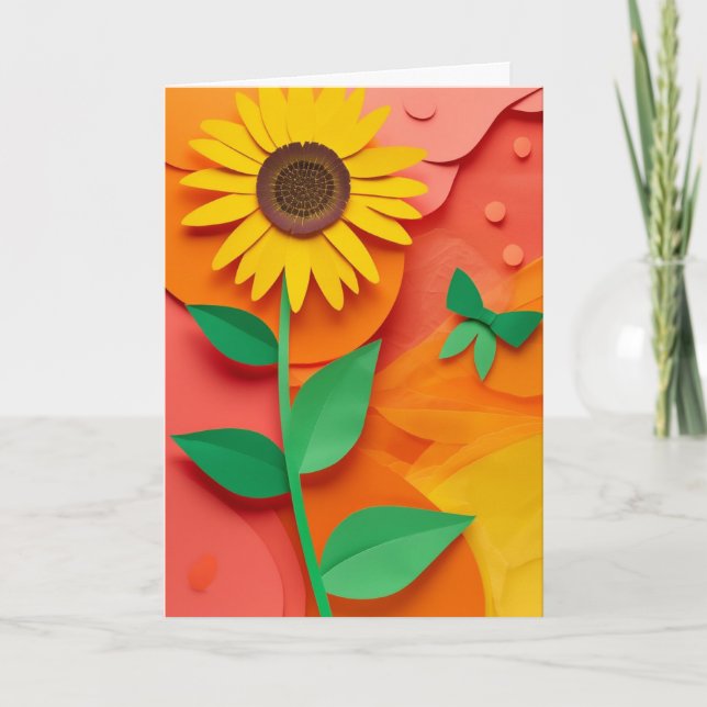 Carte Fleur de tournesol en papier découpé (Devant)