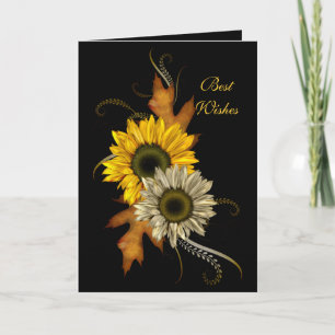 Carte Fleur de Tournesol Noir Meilleurs Vœux Anniv
