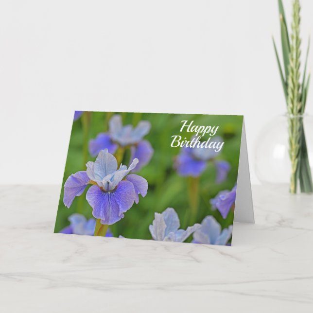 Carte Fleur d'Iris Bleue Elégante Joyeux Anniversaire  (Devant)