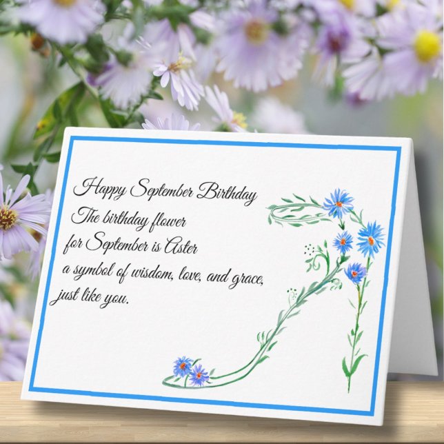 Carte Fleur du mois de naissance de septembre Aster bleu (Créateur téléchargé)