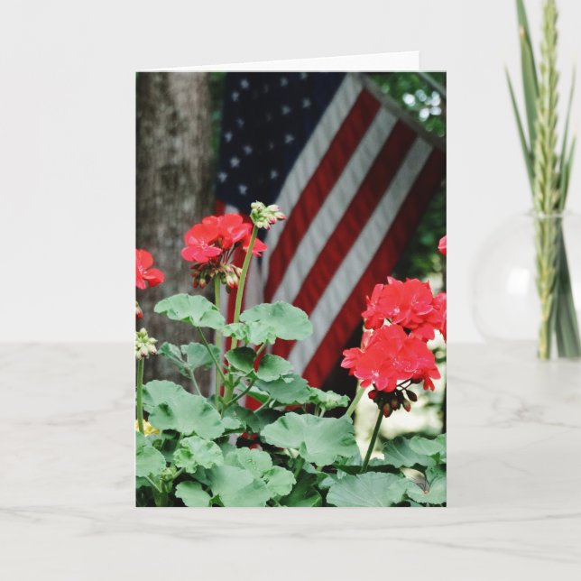 Carte Fleur et drapeau Rouge blanc et bleu (Devant)