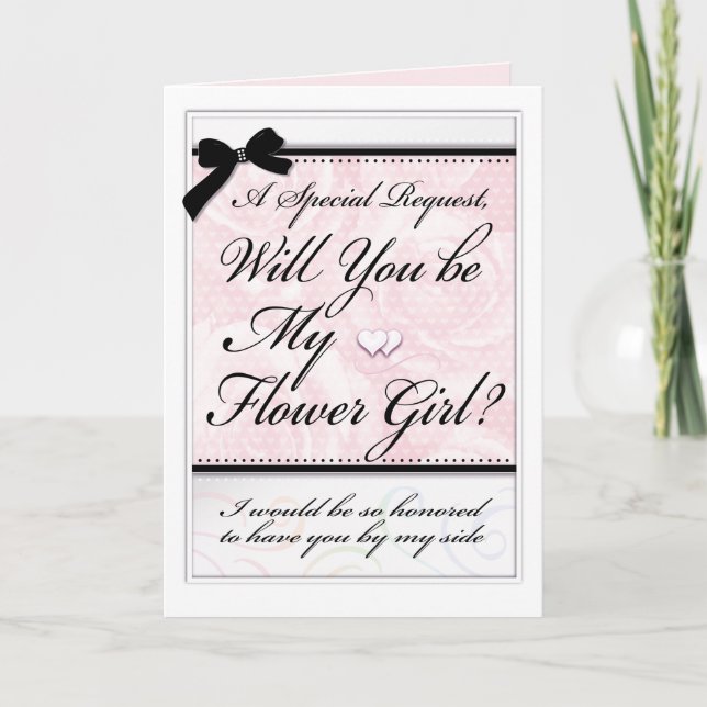Carte Fleur Fille Fête de Mariée Beaux Coeurs Rose (Devant)