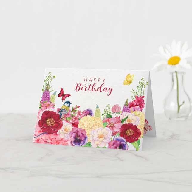 Carte Fleur floraison oiseau papillon (Petite plante)