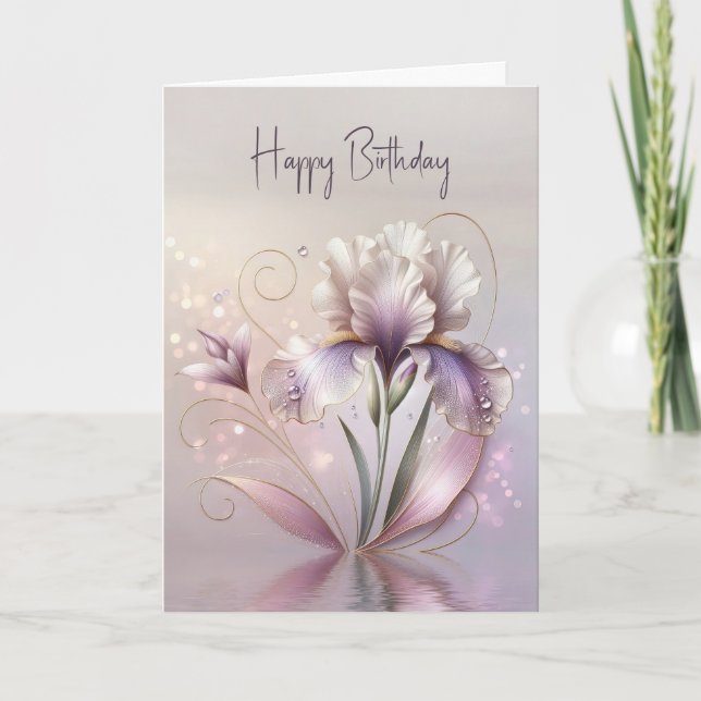 Carte Fleur Iris D'Anniversaire Avec Etching Or (Devant)