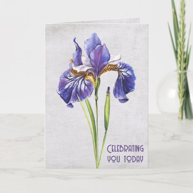 Carte Fleur Iris violet Anniversaire (Devant)
