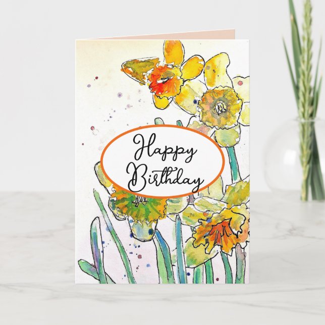 Carte Fleur jonquille jaune Aquarelle Anniversaire (Devant)