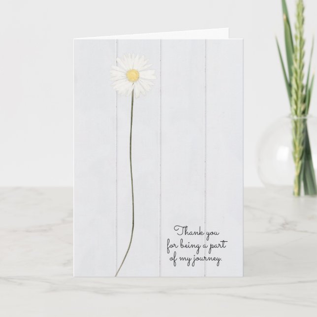 Carte fleur marguerite sur bois blanc pour remercier ami (Devant)