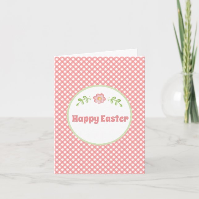 Carte Fleur mignonne et corail rose En vichy Pâques (Devant)