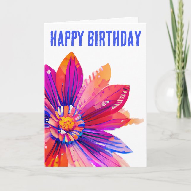 Carte Fleur moderne rouge, orange et violet Anniversaire (Devant)