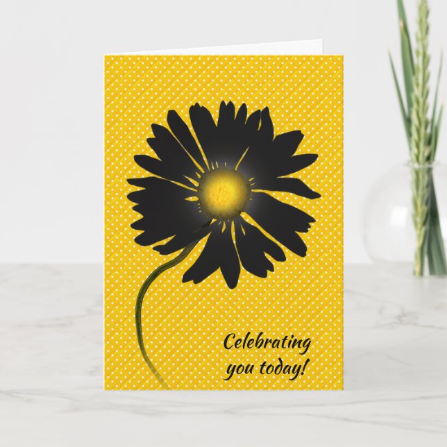 Carte Fleur noire pour anniversaire sur pois (Devant)