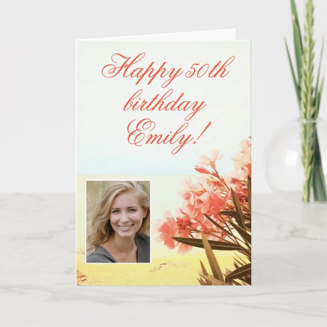 Carte Fleur Orange d'Oleandre Photo Anniversaire 50 ans  (Devant)