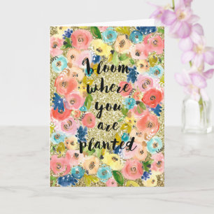 Carte Fleur où vous avez planté Parties scintillant Or F