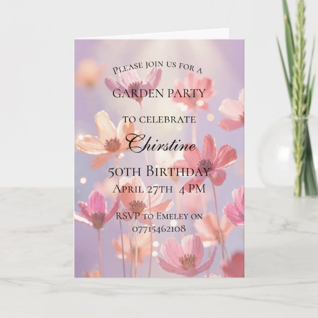 Carte Fleur pastel rêveuse 50e anniversaire esthétique d (Devant)