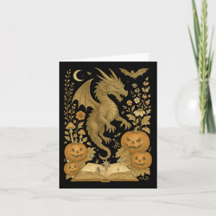 Carte Fleur Rétro Dragon Livre Citrouille Lecture Épouva