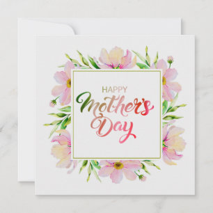 Carte Fleur rose aquarelle élégante pour la fête des mèr