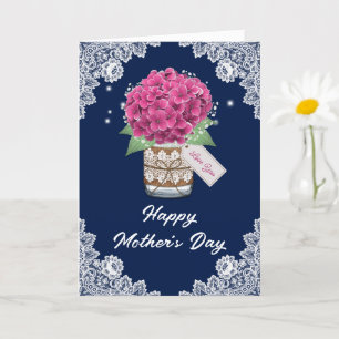 Carte Fleur rose bleu rustique pour la fête des mères