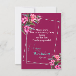 Carte Fleur rose d'anniversaire de maman