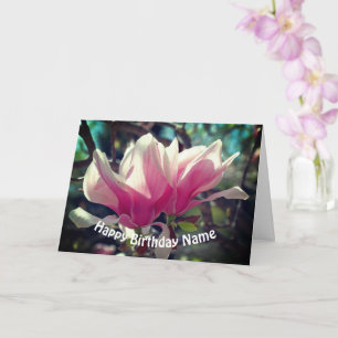 Carte Fleur rose Magnolia Personnalisée Anniversaire 