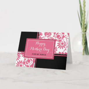 Carte Fleur rose noir Tante Joyeuse Fête des Mères