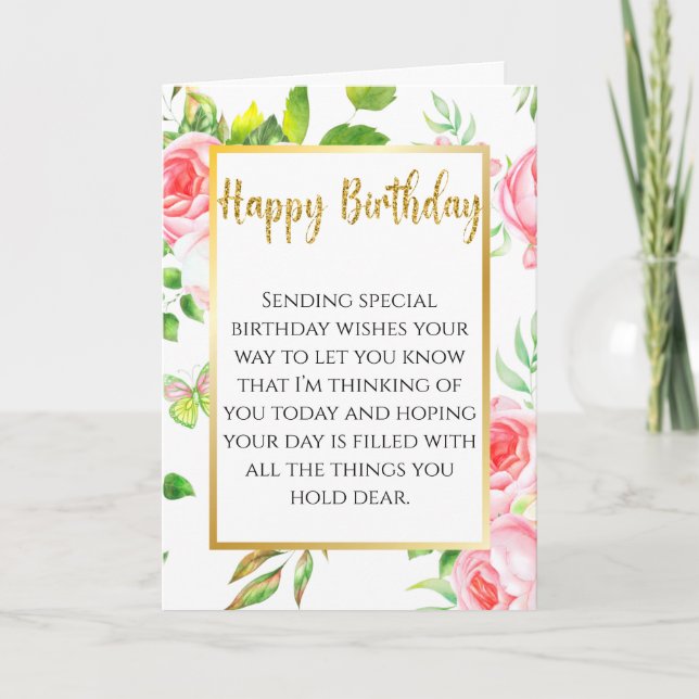 Carte Fleur rose Papillon sentimental anniversaire adora (Devant)