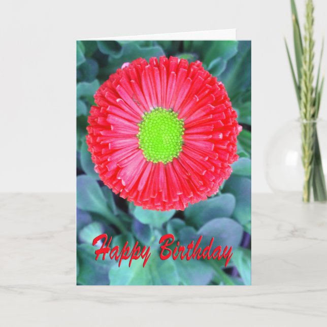 Carte Fleur rouge et verte d'anniversaire (Devant)