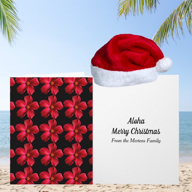 Carte Fleur rouge Hibiscus Motif Noël tropical (Red Hibiscus Flower Pattern Tropical Christmas Card)