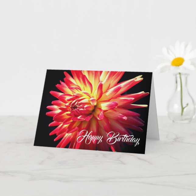 Carte Fleur Rouge Vibrant Dahlia Anniversaire (Petite plante)
