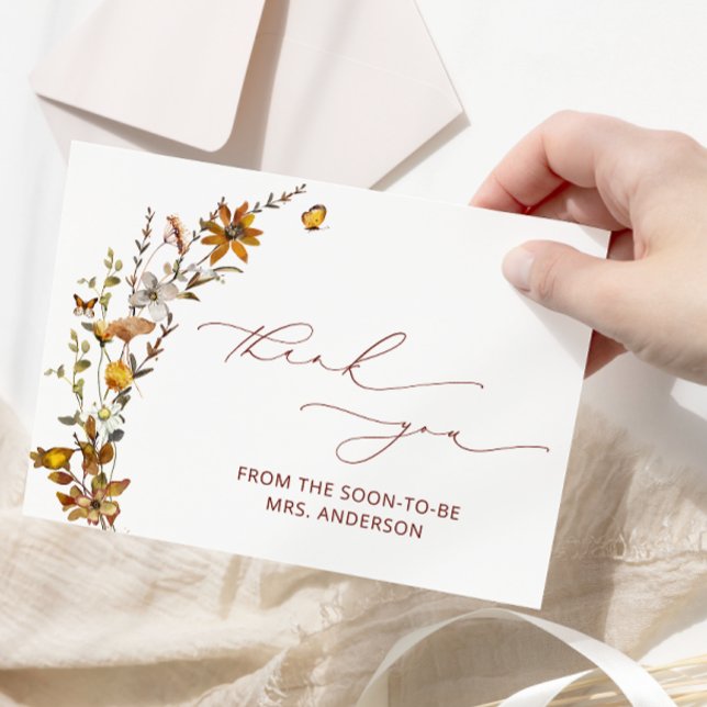 Carte Fleur sauvage Boho Floral Fête des mariées Merci (Créateur téléchargé)