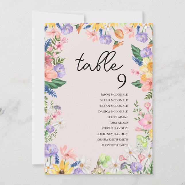 Carte fleur sauvage de la table de mariage du prin (Devant)
