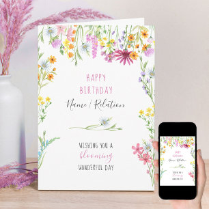 Carte Fleur sauvage Jolie aquarelle Cadre Floral Anniver