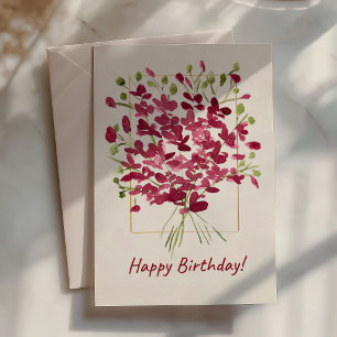 Carte Fleur sauvage Pink Posie   Anniversaire à l'aquare