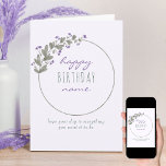 Carte Fleur sauvage pourpre Simple Personnalisé Annivers<br><div class="desc">Carte Happy Birthday personnalisée avec une simple couronne de fleurs sauvages violets et une typographie douce. Dainty et design simple avec une palette de couleurs douces du lilas pastel, violet et vert. Vous avez la possibilité de modifier le message d'accueil sur le devant et l'intérieur est vide pour vous permettre...</div>