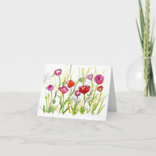 Carte Fleur sauvage Red Poppy Aquarelle