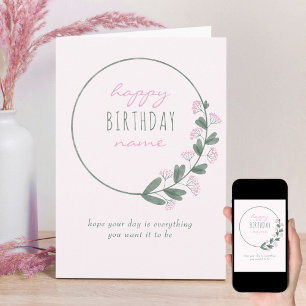 Carte Fleur Sauvage Rose Simple Joyeux Anniversaire Pers