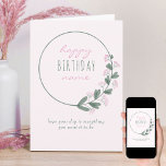 Carte Fleur sauvage rose simple personnalisé Joyeux anni<br><div class="desc">Carte Happy Birthday personnalisée avec une simple couronne de fleurs sauvages roses et une typographie douce. Décor sobre et sobre avec une palette de couleurs douces, rose pastel, rose et vert. Vous avez la possibilité de modifier le message d'accueil sur le devant et l'intérieur est vide pour vous permettre de...</div>