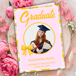 Carte Fleur Sauvage Ruban Gingham Jaune Photo Remise des