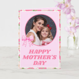 Carte Fleur Sauvage Ruban Gingham Rose Fête des Mères Ph