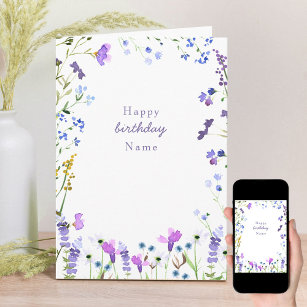 Carte Fleur sauvage violet délicieuse Florale Anniversai