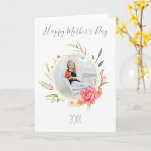 Carte Fleur simple aquarelle avec photo Fête des Mères