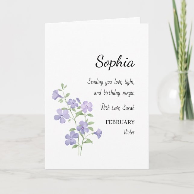Carte Fleur Violette de Février Anniversaire Personnalis (Devant)