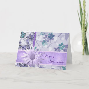 Carte Fleur violette imprimé heureux anniversaire