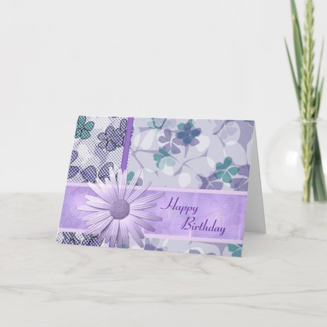 Carte Fleur violette imprimé heureux anniversaire (Devant)