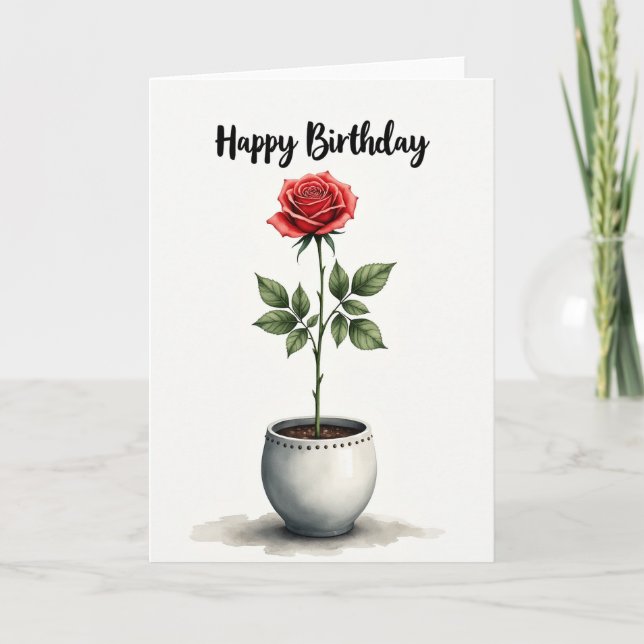 Carte Fleurie Anniversaire Rouge (Devant)