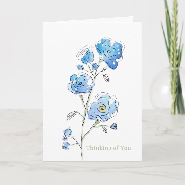 Carte Fleurie Bleue "Pensées pour toi" (Intérieur  (Devant)
