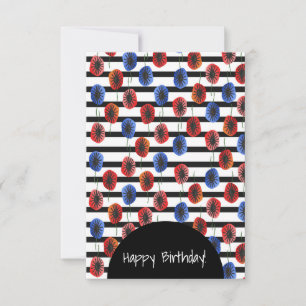 Carte Fleurie Coquelicot Bleu Rouge Joyeux Anniver
