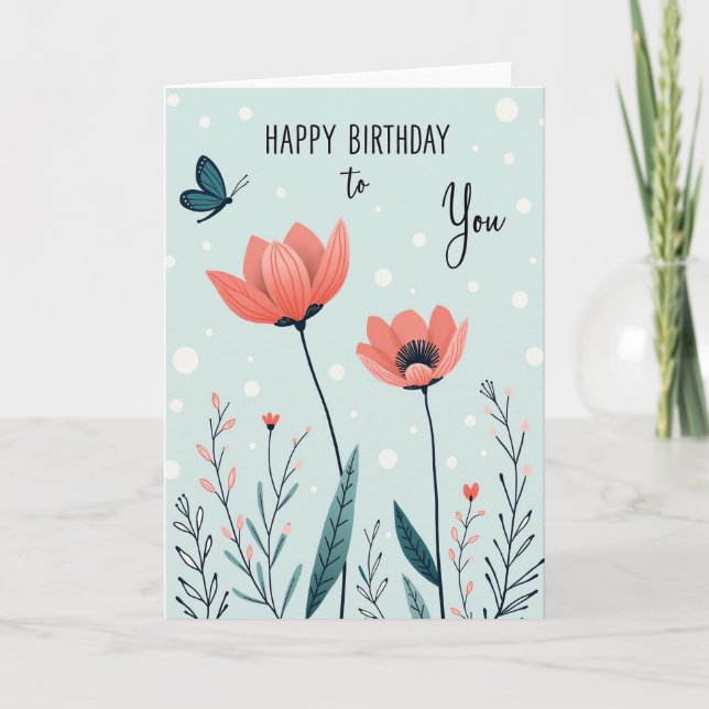 Carte Fleurie Corail d'Anniversaire (Devant)