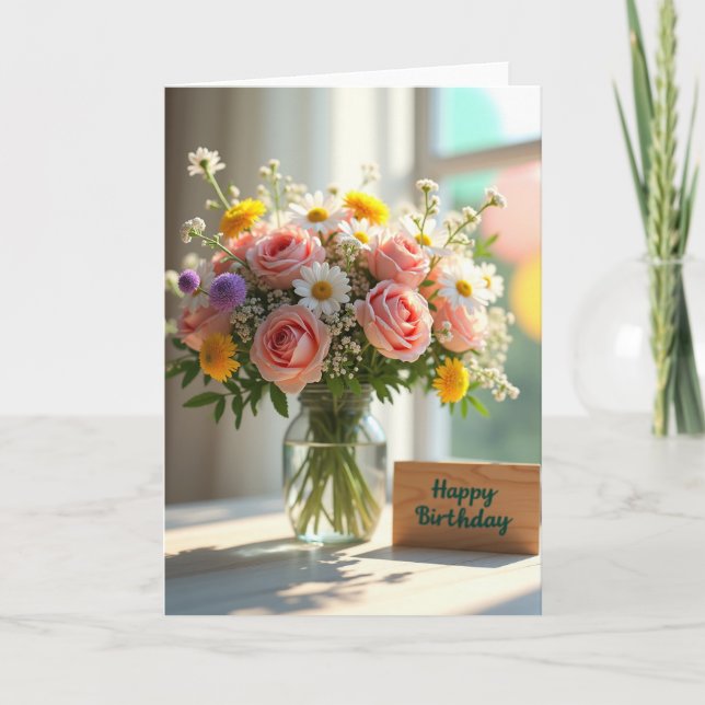 Carte Fleurie Daisy et Rose Rayée (Devant)