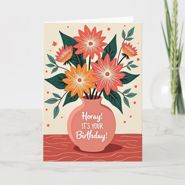 Carte Fleurie d'Anniversaire Hourra (Devant)