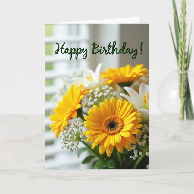 Carte Fleurie d'Anniversaire Joyeuse (Devant)